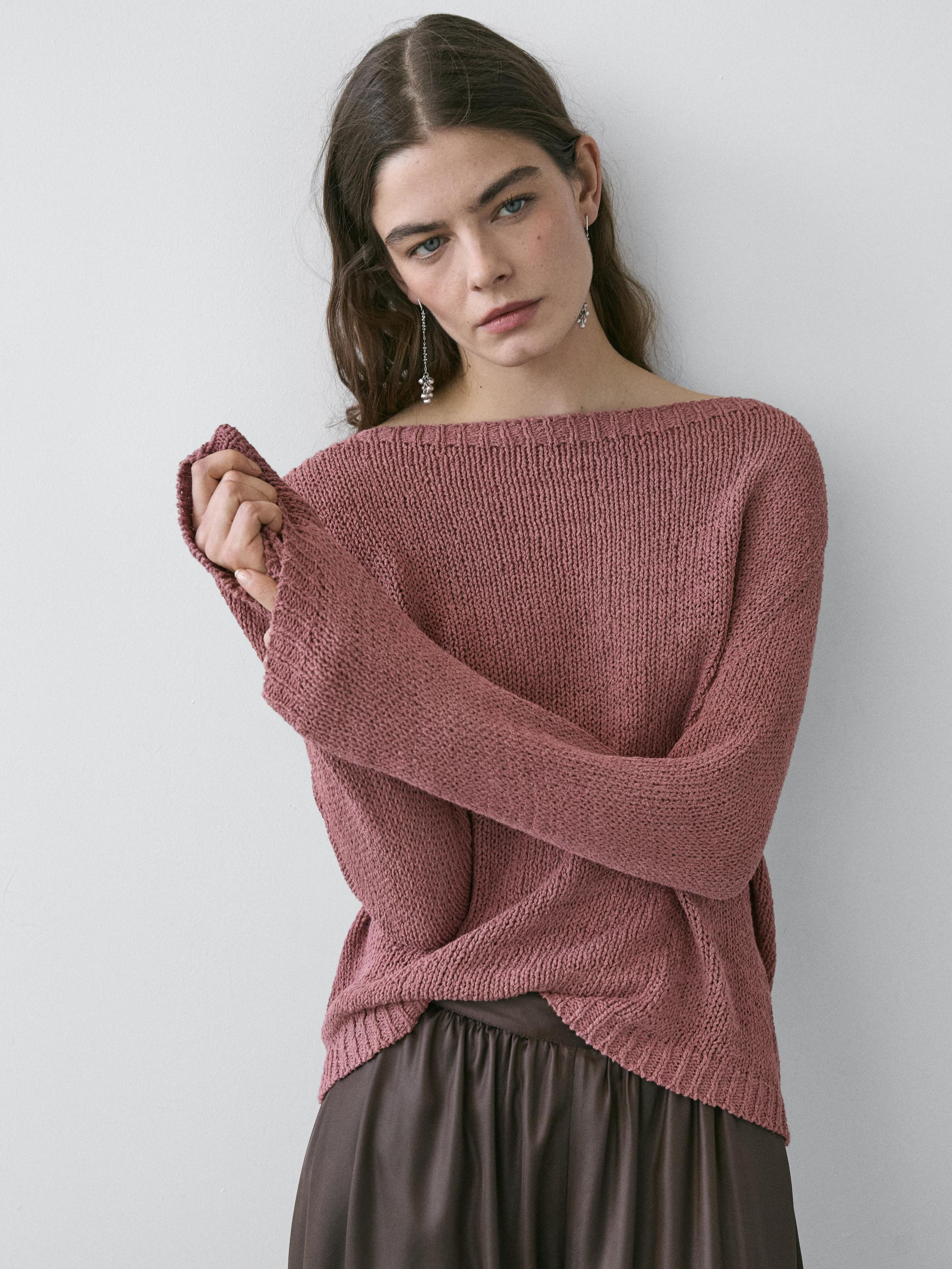 Boat neck knit sweater